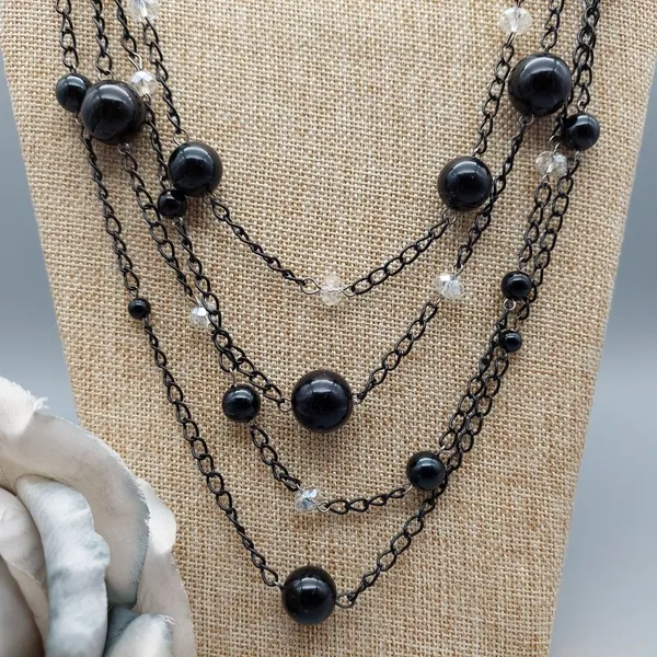 Ethel & Myrtle Black Chain Beaded Multi Strand Necklace 27" Whimsigoth Witchy - Image 3