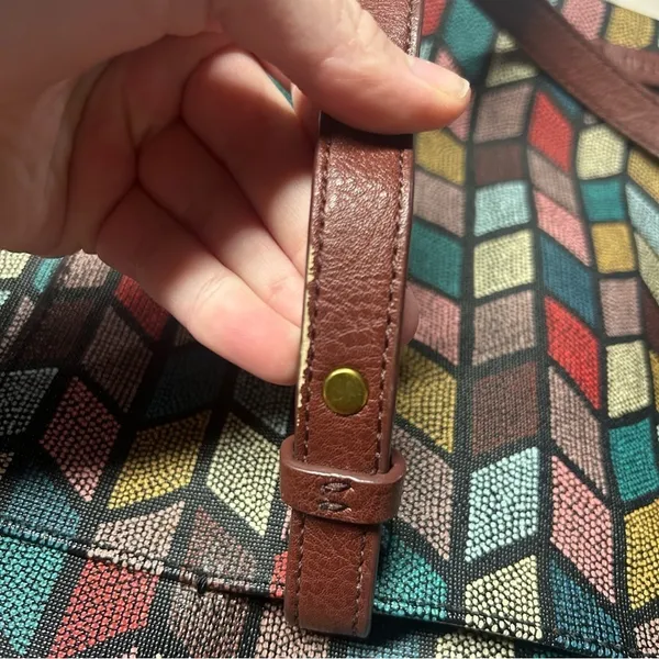 Fossil Women's Rachel Large Tote Bag Multicolor Chevron Zipper Top - Image 12