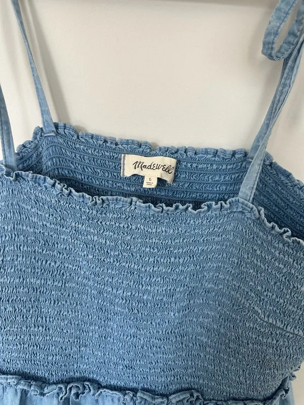 Madewell Smocked Chambray Tiered Midi Dress - Image 2