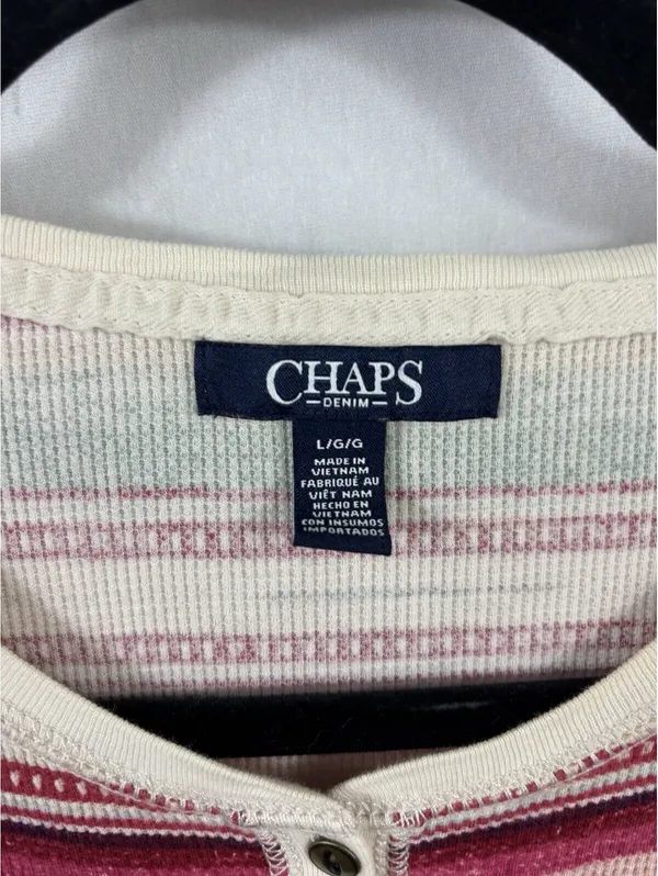 Chaps Denim Women's Sz L Striped Cotton South Western Henley Pullover Top - Image 3