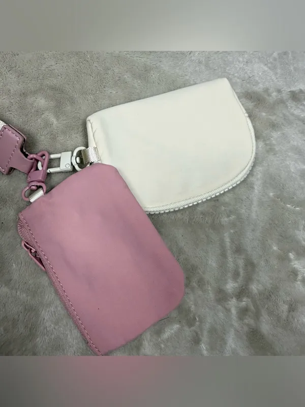 Pink & Cream Mini Zip Pouch Set with Wrist Strap - Image 4
