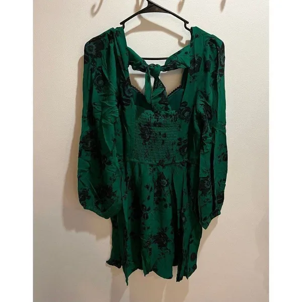 Anthropologie Band of Free NWT Women Medium Green Black Floral Mini Dress Fall - Image 6