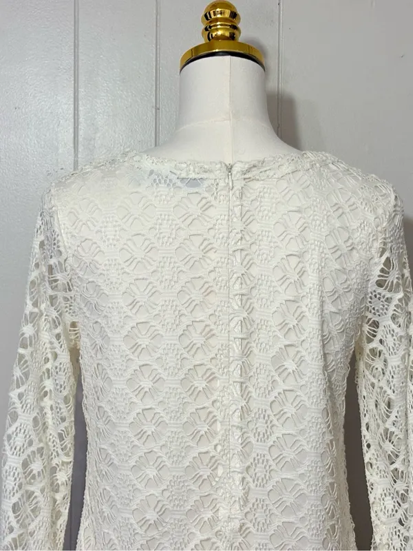T-Bags Los Angeles Ivory Crochet Lace Long Sleeve Mini Dress Size L - Image 8
