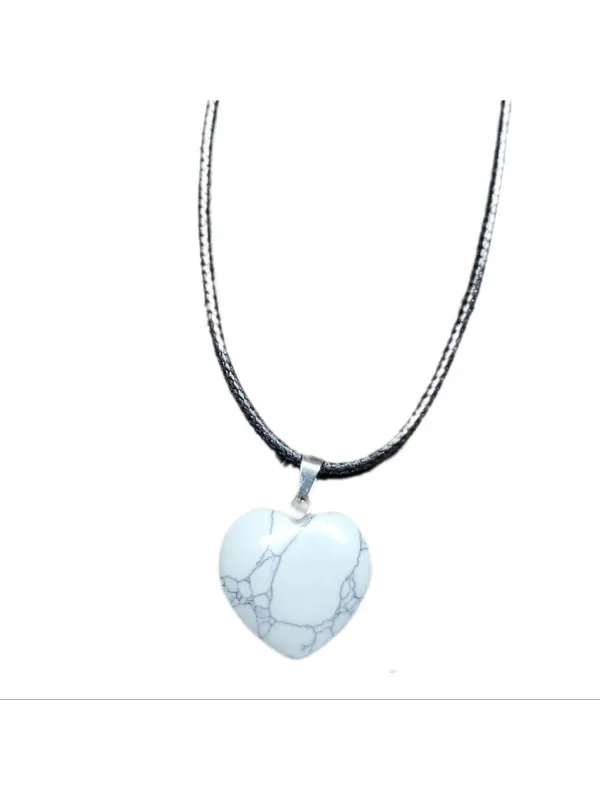 Howlite Heart Shaped Pendant Corded Necklace - Image 3