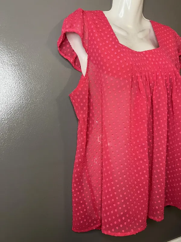 Worthington Shirt Womens XL Pink Flutter Sleeve Swiss Dot Square Neck Blouse - Image 2