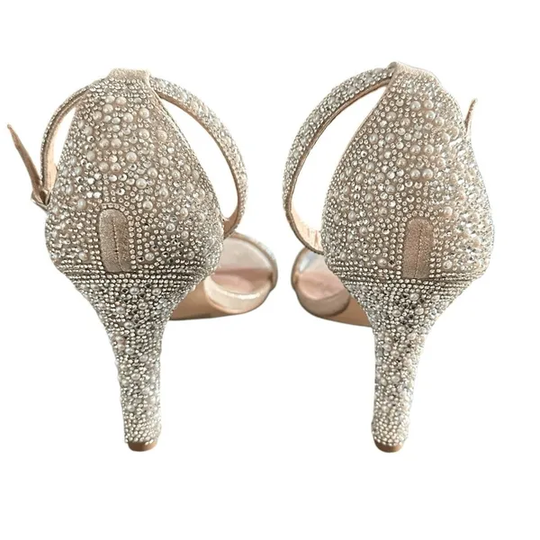 DB Studio Gabey 1 Sandals Champagne Pearl Crystal‎ Block Heel 3.25" Wedding - Image 6