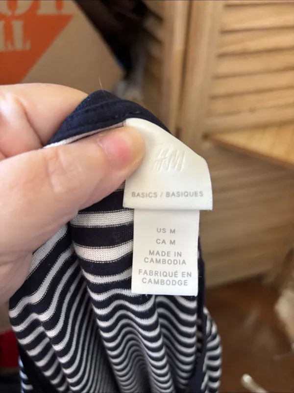 H&M Navy and White Striped Tee Dress Medium - Image 3