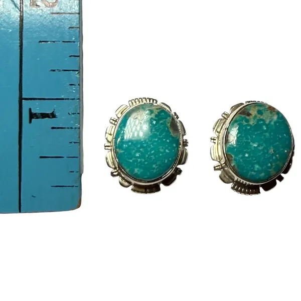 Vintage Navajo JF Sterling Silver Turquoise Clipon earrings Native‎ American - Image 3