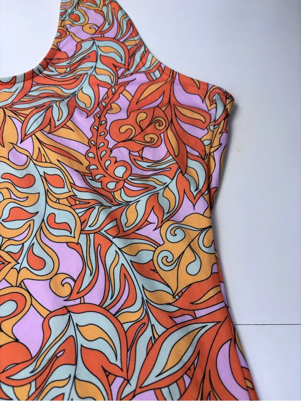 VILA Halter Midi Dress in Orange, Pink & Yellow Swirl Print NWT Size EU M - Image 5
