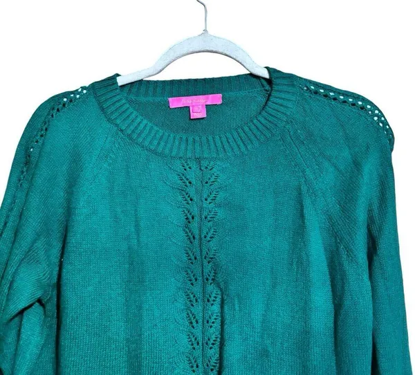 Lilly Pulitzer Sweater Womens Medium Green Crewneck Pullover Sweatshirt - Image 2