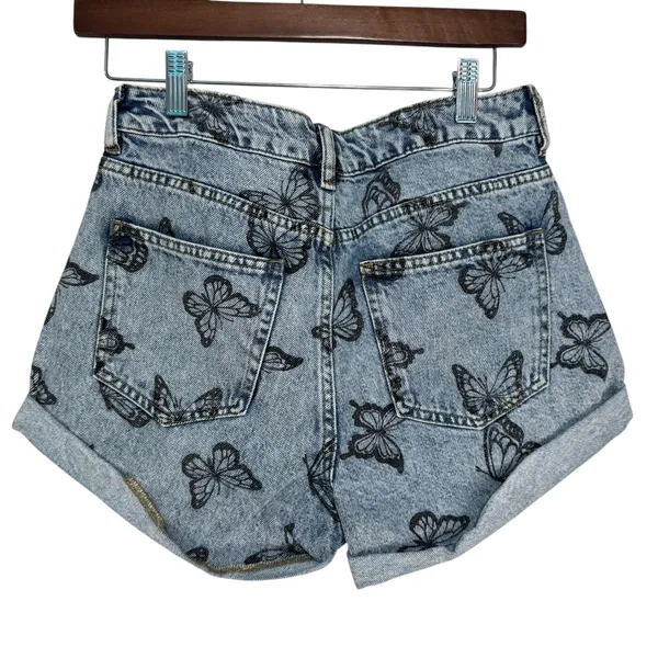 PacSun Womens Butterfly Print Denim Mom Shorts‎ Light Wash Blue Size 27 - Image 8