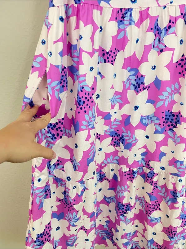Easel‎ Purple Floral Sleeveless Tiered Poplin Midi Dress S Tropical Resortwear - Image 6