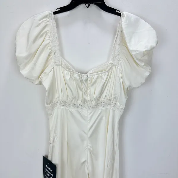 Lulus Catherine Ivory Satin Puff Sleeve Slip Midi Dress Romantic Cocktail L NWT - Image 10