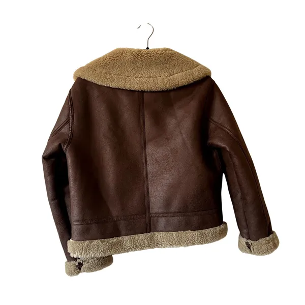MNG Mango Faux Leather Shearling Zip Jacket Women’s XS Winter Coat - Image 3