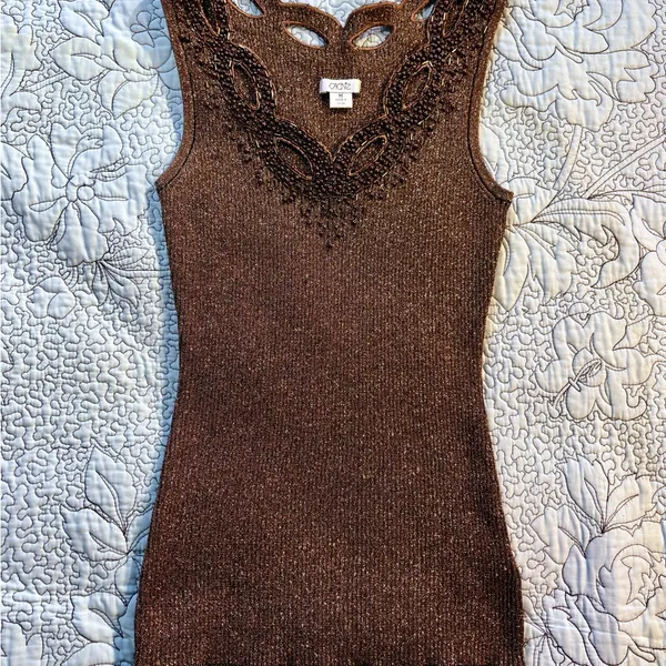 Vintage Cache Beaded Metallic Ribbed Tank Top Size Medium🧡 - Image 9