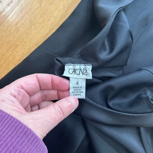 Vintage CACHE 100% Silk Satin Cocktail Dress Black Size 4 LBD Cap‎ Sleeve Luxe - Image 10