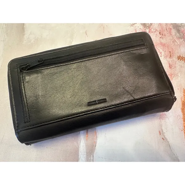 Vtg Black Embossed Genuine Leather‎ Wallet Coin Section Checkbook READ Retro 80s - Image 2