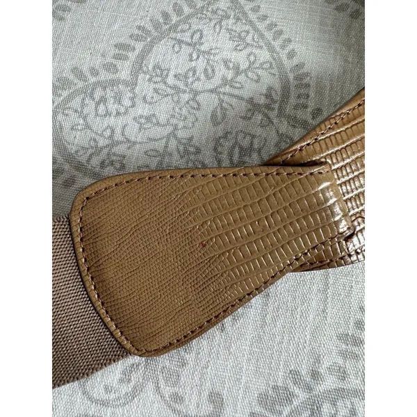 Vintage Statement Belt Womens Elastic‎ Waist 90s Retro Wide Brown Tan M/L Hook - Image 3