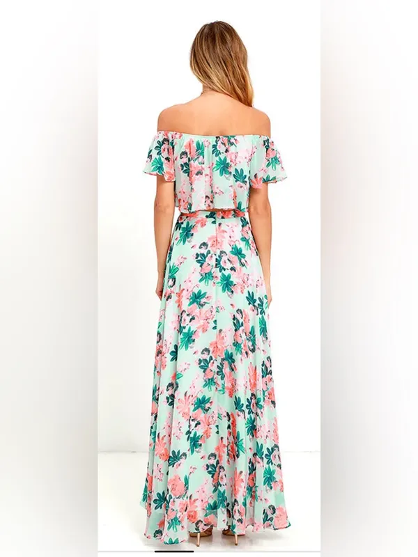 Lulus Bloom for Two Mint Floral Print Two-Piece Maxi Dress - Image 3