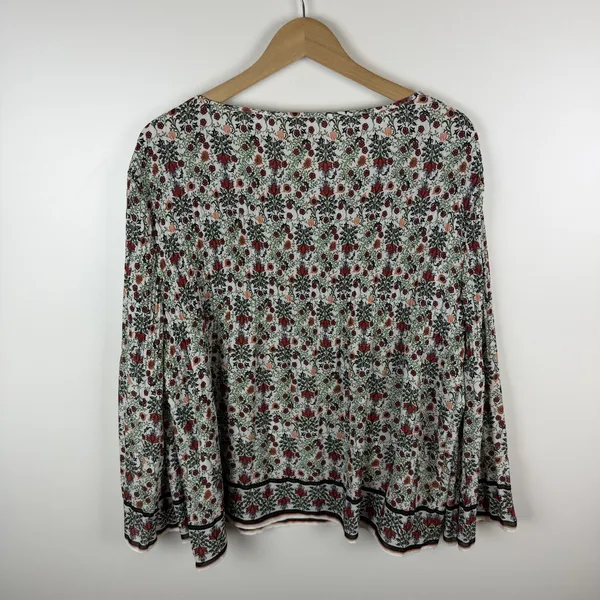 Max Studio Floral Bell Sleeve Pleated Peasant Blouse Large Multicolor Boho Comfy - Image 3