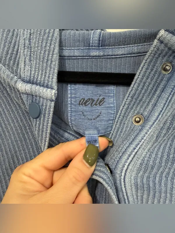 Aerie Blue Textured Oversized Hoodie XS - Image 3
