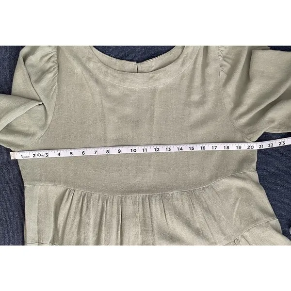 Umgee Tiered‎ Dress Sz MED Sage Green Boho Fringe Peasant Cottage Core - Image 6