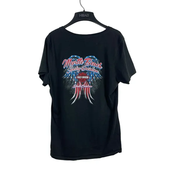Harley Davidson Black V-neck Myrtle Beach Red White Blue Patriotic T-shirt XL - Image 2
