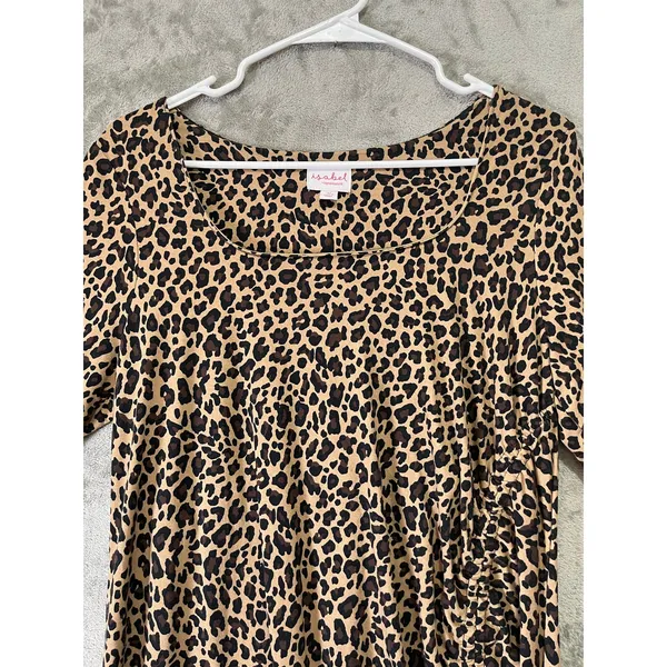 Isabel Maternity Leopard Print Ruched Side Dress Brown Black Long Sleeve Size M - Image 2