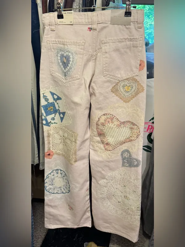 NWOT Free People We The Free Tinsley Printed Jeans Illusions Heirloom Ivory - 26 - Image 12