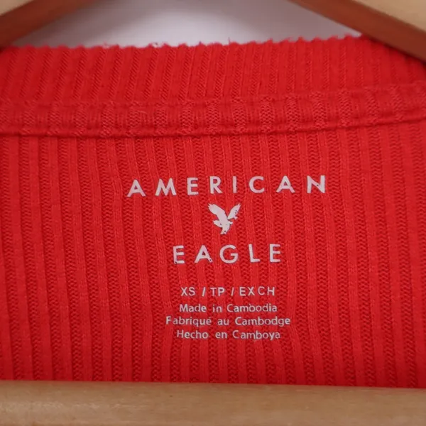 American Eagle Red Ribbed Raglan Long Sleeve Crew Neck Top XS - Image 2