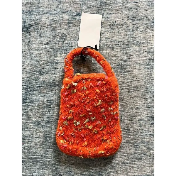 Handmade Orange Multi Color Knit Handbag Orange - Image 2