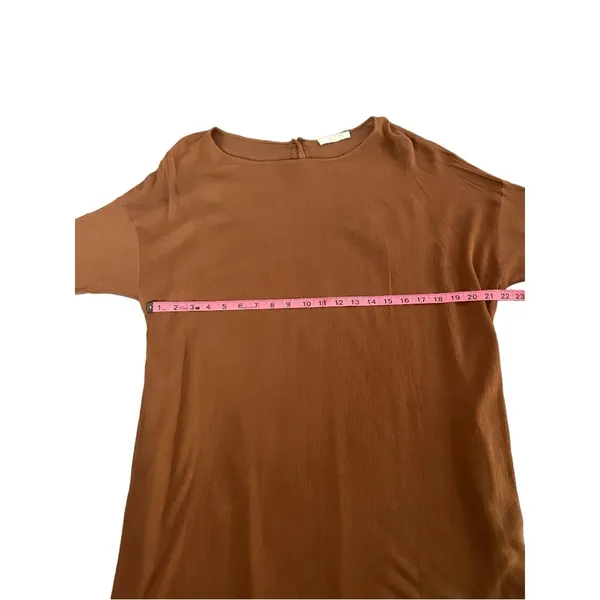 Chestnut brown woven lagenlook quarter sleeve tunic relaxed fit women's medium - Image 4
