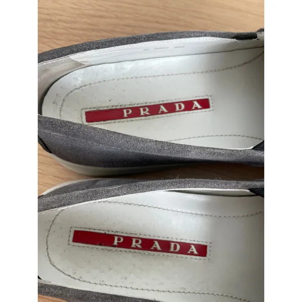 Prada Gray Suede Slip On Sneakers Womens 7 Leather Lined - Image 5