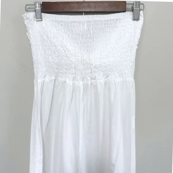 Mercedes Campuzano Women's Boho White Smocked Tie Front Tiered Maxi Dress XS - Image 5