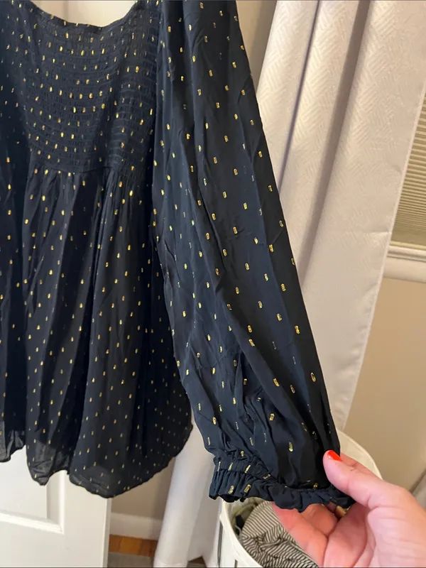 Motherhood Maternity Black Smocked Mini Dress with Gold Dot Accent - Image 3