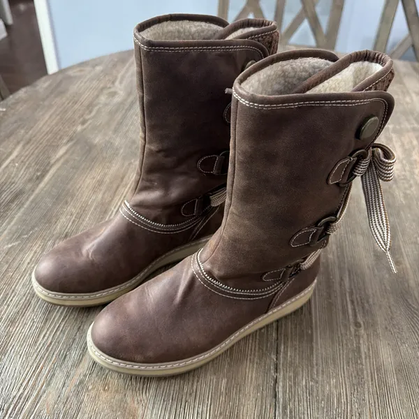 White Mountain Tivia Brown Boots Mid-calf Faux Fur Lining W23519 Women's 8 bow - Image 5