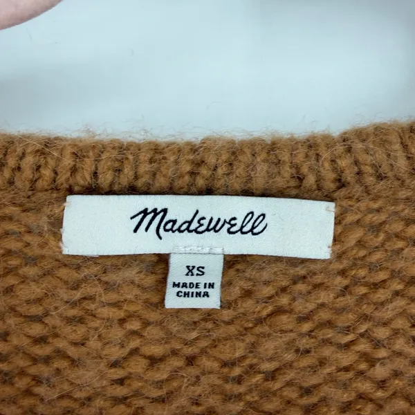 Madewell‎ Alpaca Wool Blend Colorblock Striped V-Neck Sweater Brown Orange XS - Image 4
