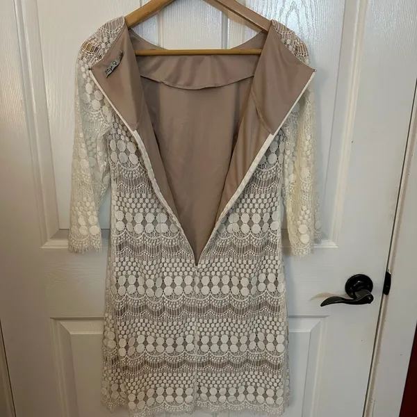 Eliza J Cream Lace Long Sleeve Dress - Image 4
