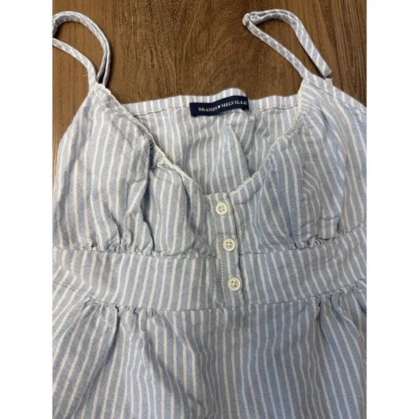 Brandy Melville Blue White Lace Trim Babydoll Tank Top Striped Cottagecore Y2K 90 - Image 2