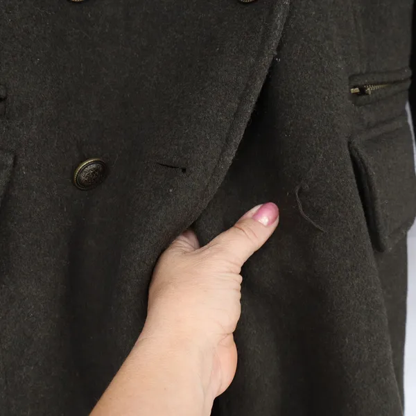 Forever 21 Wool Pea Coat Womens M Double Breasted Olive Green Military Good - Image 2