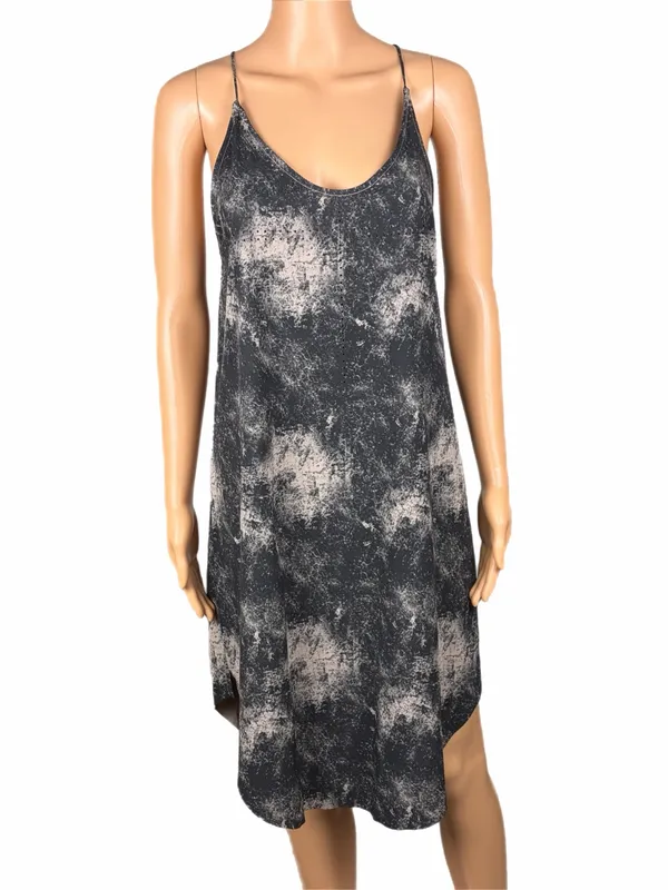 HURLEY Abstract Black Gray Strappy Slip Dress Rounded Hem Large - Image 2