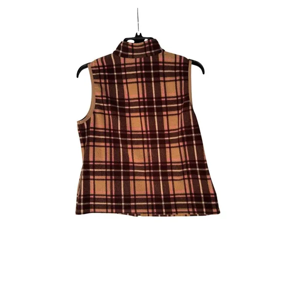 Vintage Y2K Fleece Mountain Lake Brown/Pink Plaid Vest Sleeveless‎ Women's L - Image 5