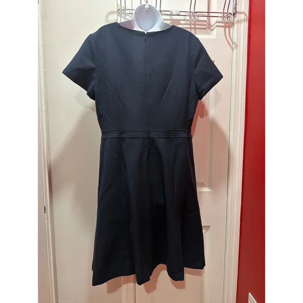 Banana Republic Fit and Flare Dress Womens Navy Blue Notched Neck 14 - Image 2