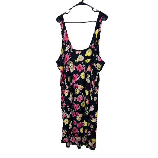 La Femme‎ Vintage Floral Rayon Lace Up Maxi Dress Black Pink Plus Size 2X - Image 8