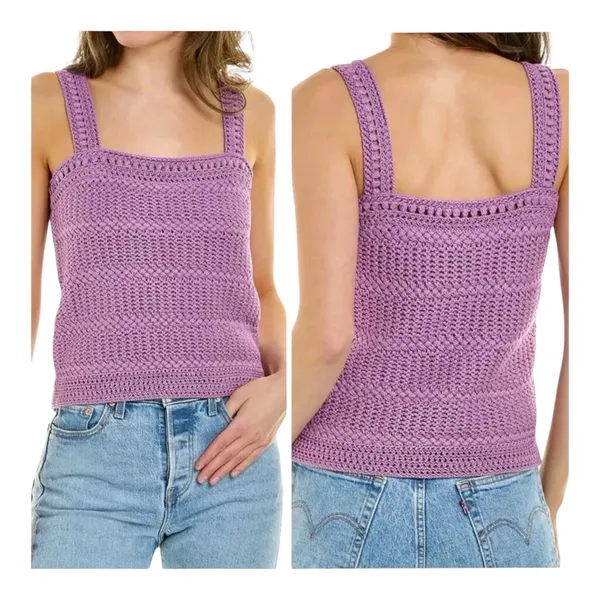 Vince‎ Womens Size Large Crochet Camisole Tank Top Square Neck Knit Purple Lilac - Image 2
