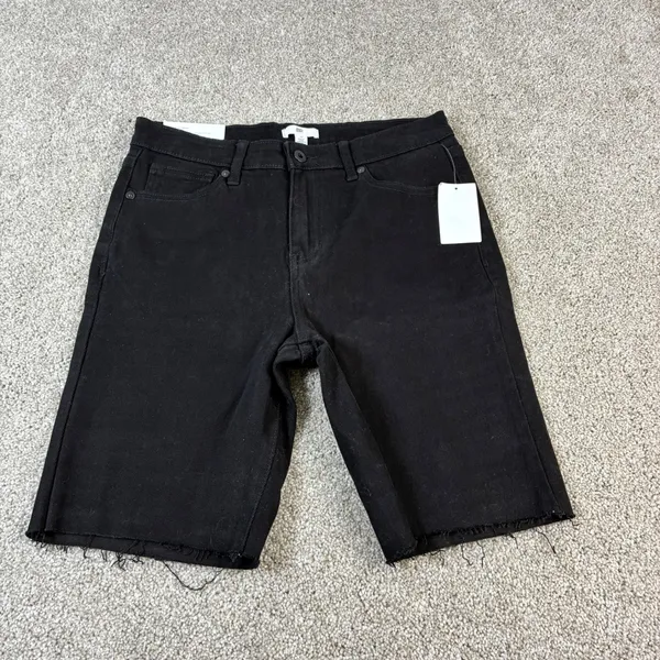 BP. Black Denim Bermuda Shorts Size 30 High Rise Raw Hem New with Tags Casual‎ - Image 2