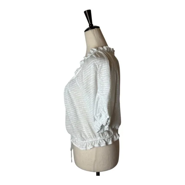 Free People Shirt Women Medium‎ White Dorothy Puff Sleeve Cropped Top Boho - Image 5