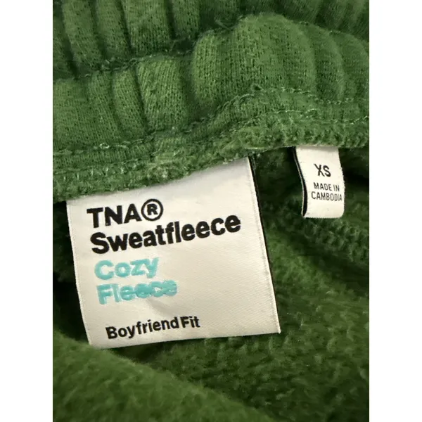 Aritzia TNA Sweatfleece Green Elastic Waist Wide Leg Trousers Sweatpants Size XS - Image 4