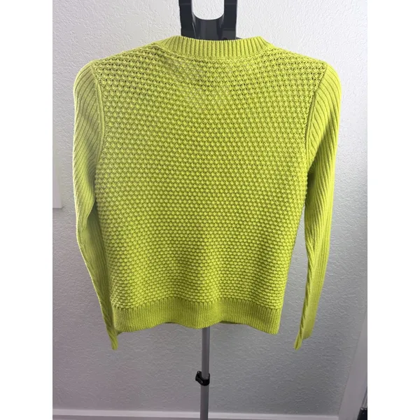 Cabi Loren #5011 Knitted Lime Green Retro Long Sleeve Sweater w Front Pockets M - Image 3