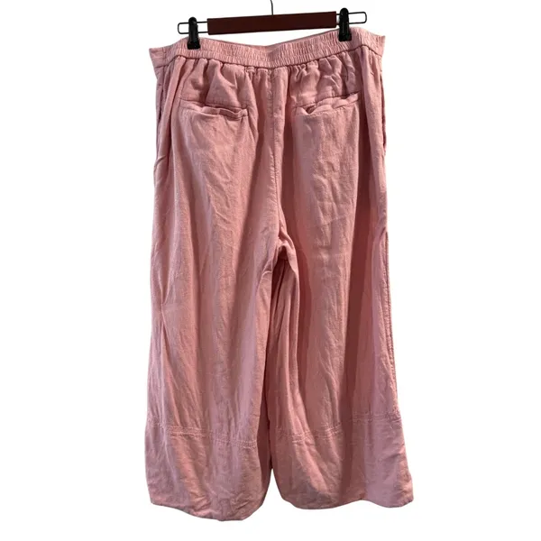 Banana Republic Women’s Pink Wide Leg Cropped Linen Blend Pants Size L - Image 2